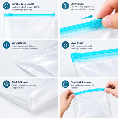 Reusable Food Storage Bags – Leakproof Slider Seal, Freezer Safe