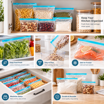 Reusable Food Storage Bags – Leakproof Slider Seal, Freezer Safe