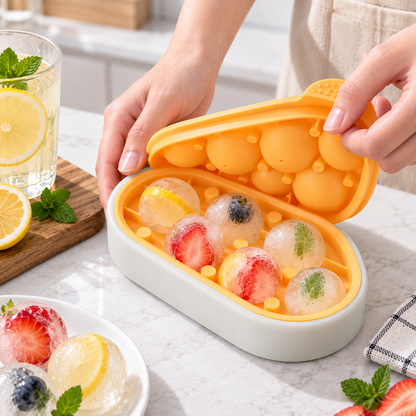 Silicone Round Ice Cube Tray with Lid – Easy Release Ice Ball Mold for Freezer & Drinks