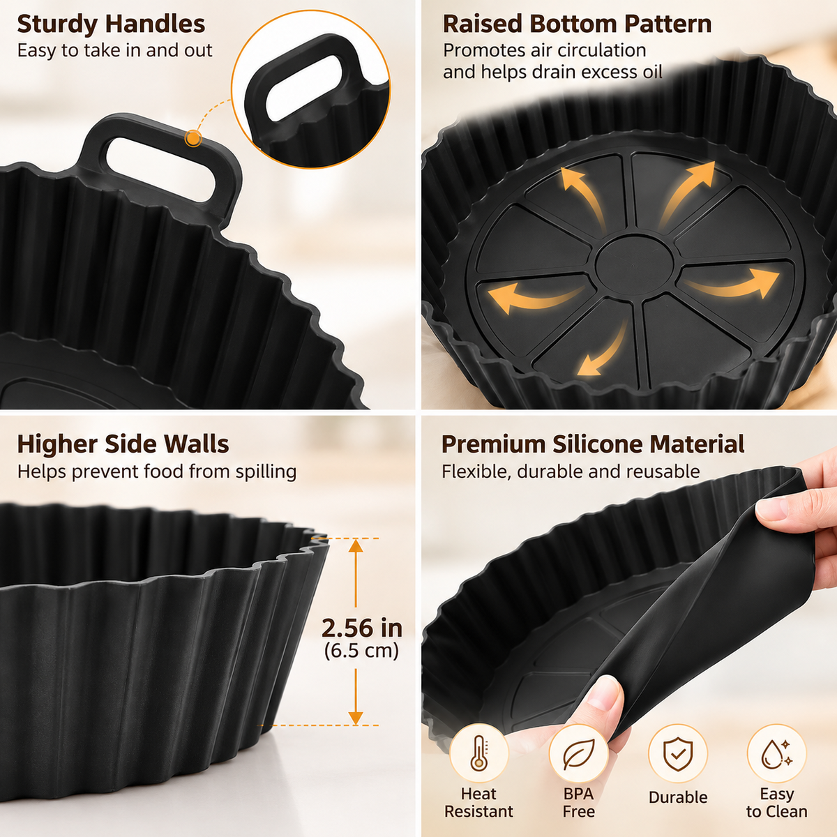 Reusable Silicone Air Fryer Liner – Thickened Nonstick Baking Mat for Air Fryer Basket & Oven
