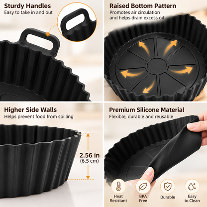 Reusable Silicone Air Fryer Liner – Thickened Nonstick Baking Mat for Air Fryer Basket & Oven
