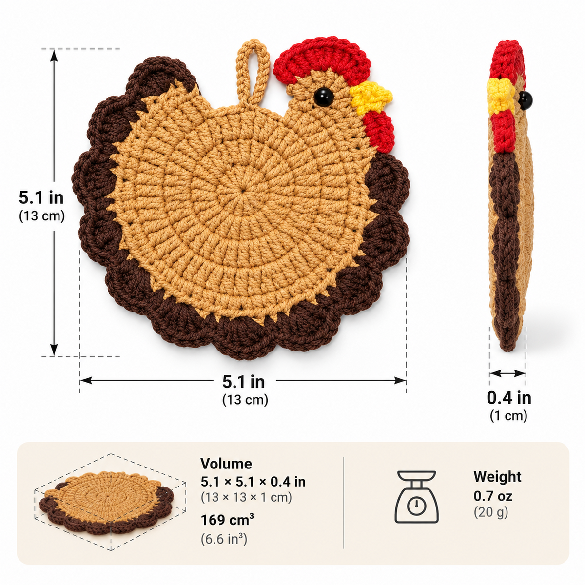 Handmade Crochet Chicken Coaster